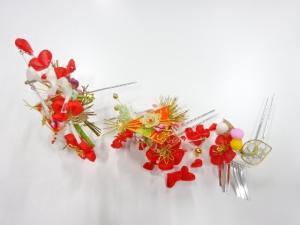 アンティーク　つまみ細工　びらびら髪飾りセット